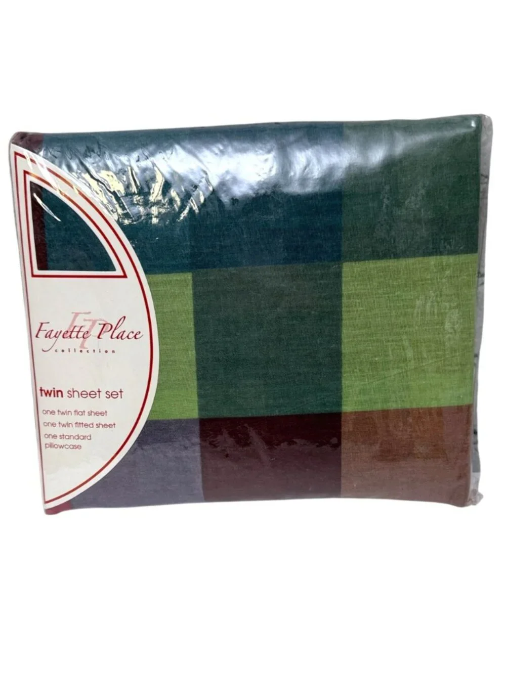 Fayette Place Twin Sheet Set Blue Plaid Cotton Blend Check New in Package